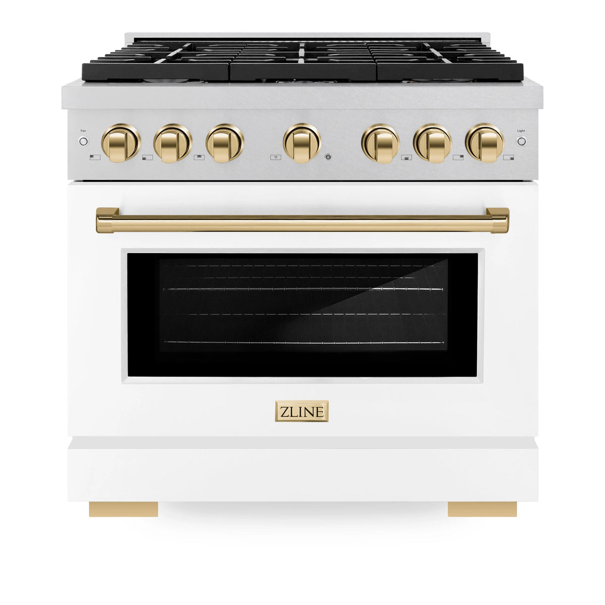 ZLINE - Autograph Edition 36 in. 5.2 cu. ft. Paramount Dual Fuel Range with 6 Burner Gas Cooktop and Electric Convection Oven in Satin Stainless Steel with White Matte Door and Polished Gold Accents (SDRSZ-WM-36-G)