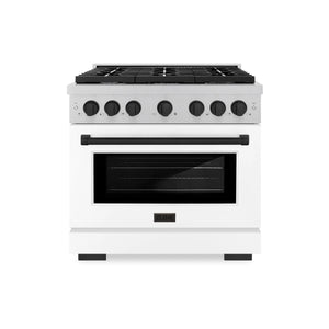 ZLINE - Autograph Edition 36 in. 5.2 cu. ft. Paramount Dual Fuel Range with 6 Burner Gas Cooktop and Electric Convection Oven in Satin Stainless Steel with White Matte Door and Matte Black Accents