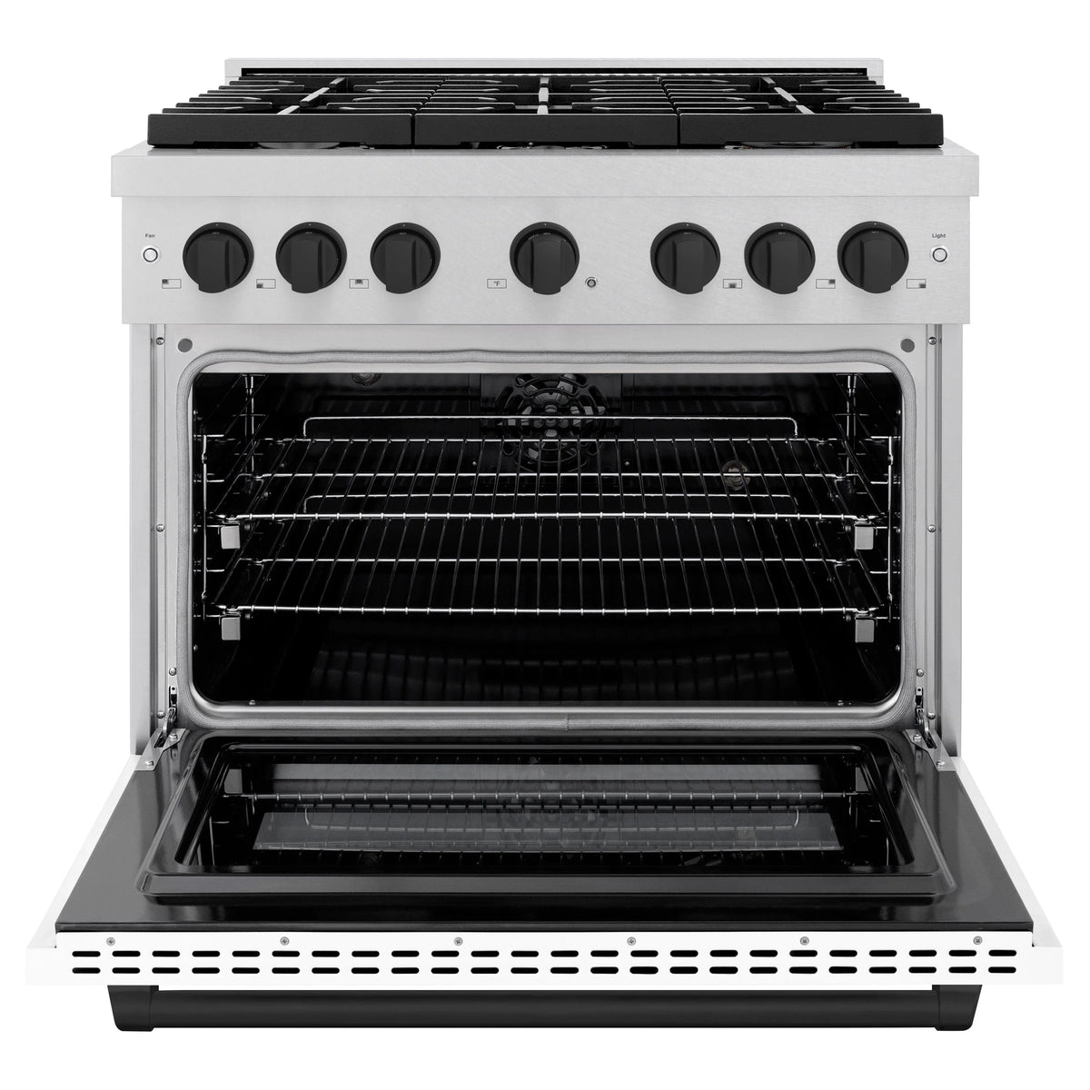 ZLINE - Autograph Edition 36 in. 5.2 cu. ft. Paramount Dual Fuel Range with 6 Burner Gas Cooktop and Electric Convection Oven in Satin Stainless Steel with White Matte Door and Matte Black Accents