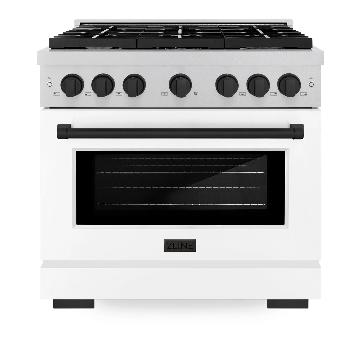 ZLINE - Autograph Edition 36 in. 5.2 cu. ft. Paramount Dual Fuel Range with 6 Burner Gas Cooktop and Electric Convection Oven in Satin Stainless Steel with White Matte Door and Matte Black Accents