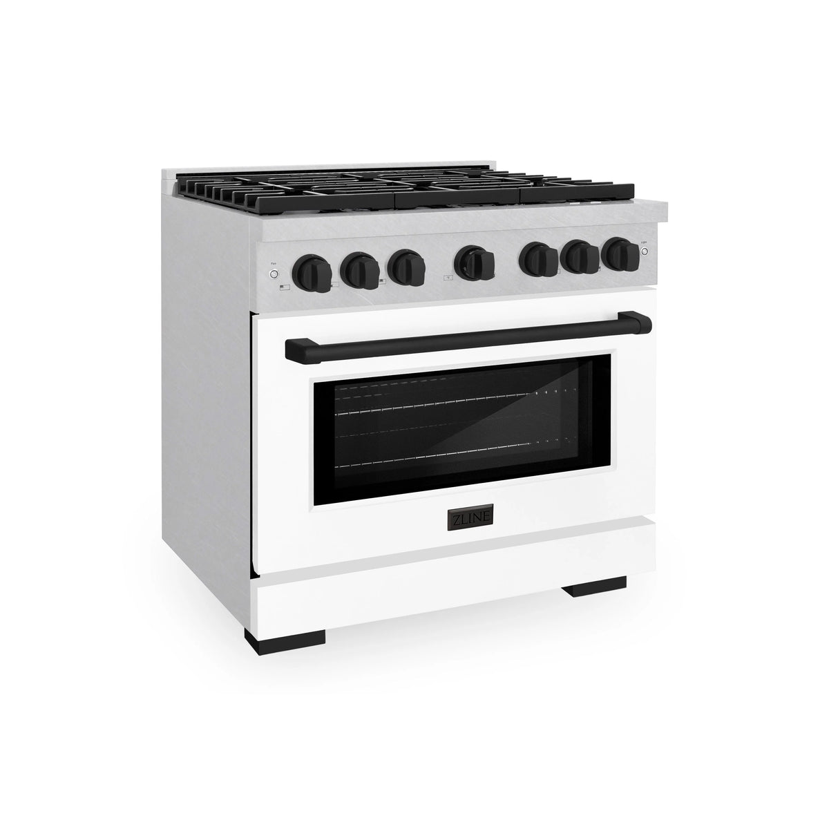 ZLINE - Autograph Edition 36 in. 5.2 cu. ft. Paramount Dual Fuel Range with 6 Burner Gas Cooktop and Electric Convection Oven in Satin Stainless Steel with White Matte Door and Matte Black Accents