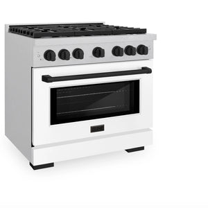ZLINE - Autograph Edition 36 in. 5.2 cu. ft. Paramount Dual Fuel Range with 6 Burner Gas Cooktop and Electric Convection Oven in Satin Stainless Steel with White Matte Door and Matte Black Accents