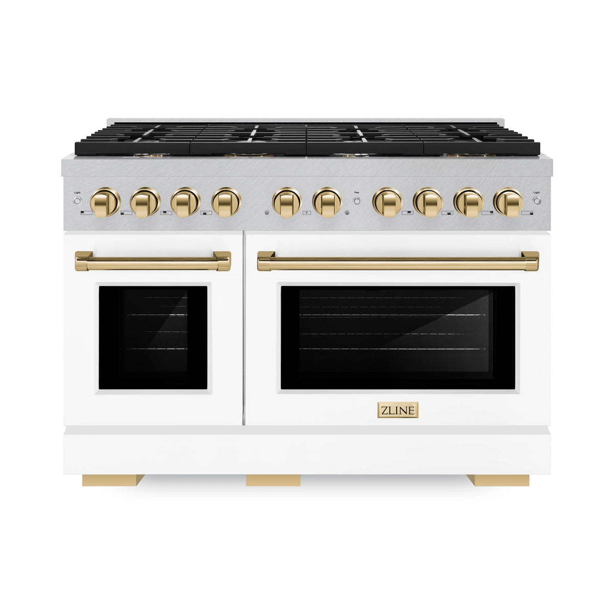 ZLINE - Autograph Edition 48 in. 6.7 cu. ft. Paramount Double Oven Dual Fuel Range with 8 Burner Gas Cooktop in Satin Stainless Steel with White Matte Doors and Polished Gold Accents