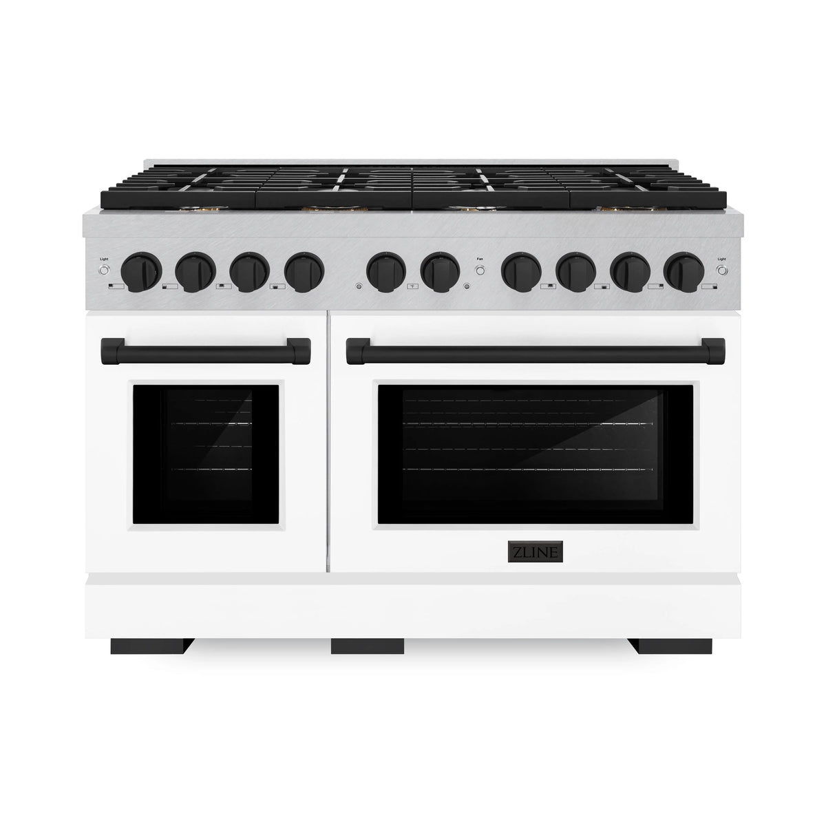 ZLINE - Autograph Edition 48 in. 6.7 cu. ft. Paramount Double Oven Dual Fuel Range with 8 Burner Gas Cooktop in Satin Stainless Steel with White Matte Doors and Matte Black Accents