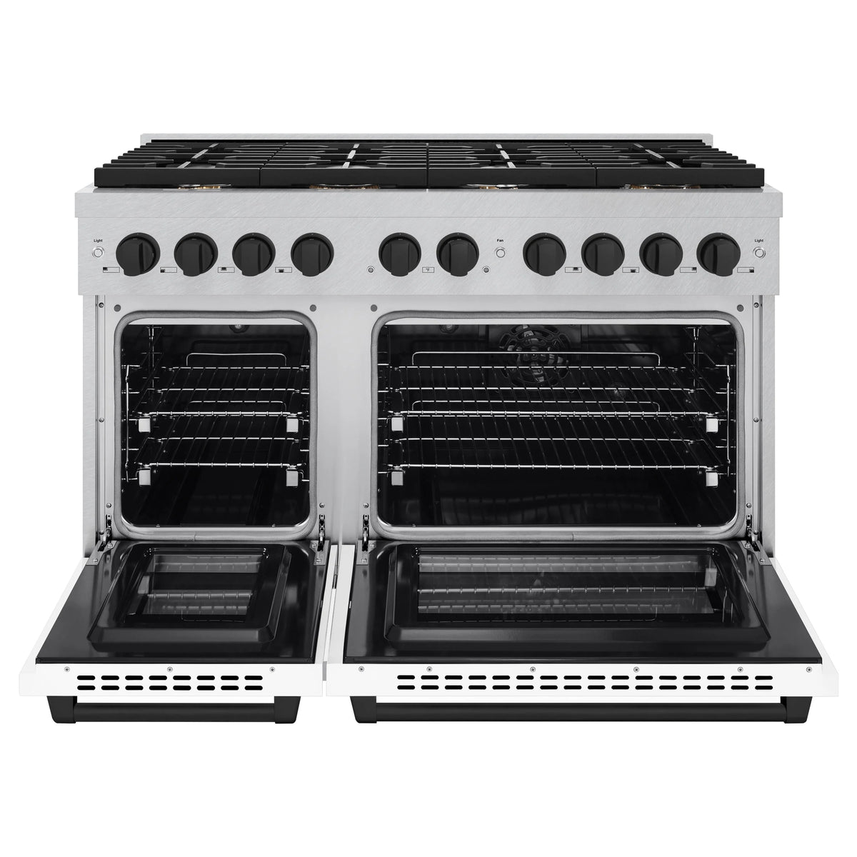 ZLINE - Autograph Edition 48 in. 6.7 cu. ft. Paramount Double Oven Dual Fuel Range with 8 Burner Gas Cooktop in Satin Stainless Steel with White Matte Doors and Matte Black Accents