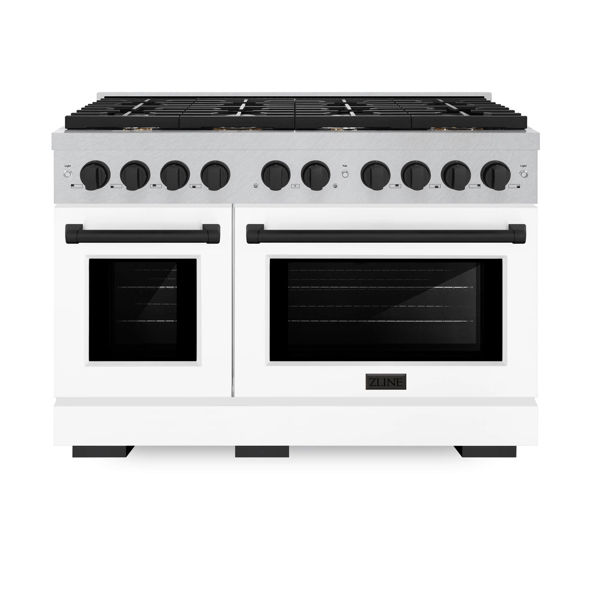 ZLINE - Autograph Edition 48 in. 6.7 cu. ft. Paramount Double Oven Dual Fuel Range with 8 Burner Gas Cooktop in Satin Stainless Steel with White Matte Doors and Matte Black Accents