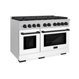 ZLINE - Autograph Edition 48 in. 6.7 cu. ft. Paramount Double Oven Dual Fuel Range with 8 Burner Gas Cooktop in Satin Stainless Steel with White Matte Doors and Matte Black Accents