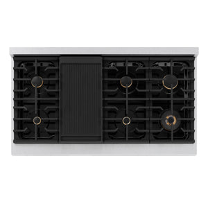 ZLINE - Autograph Edition 48 in. 6.7 cu. ft. Paramount Double Oven Dual Fuel Range with 8 Burner Gas Cooktop in Satin Stainless Steel with White Matte Doors and Matte Black Accents