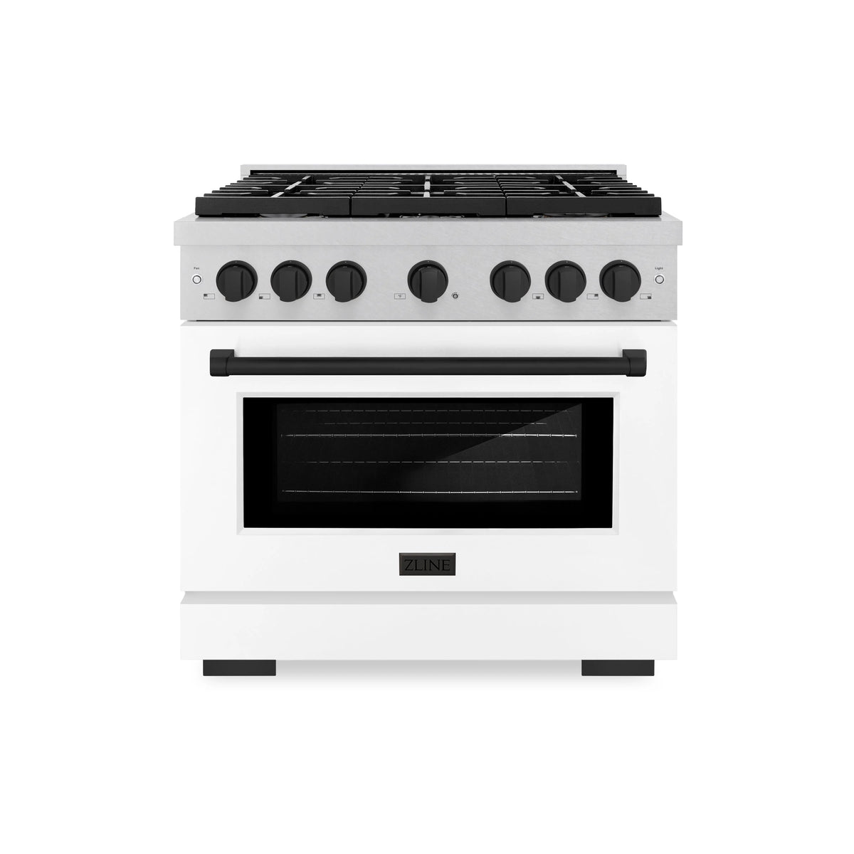 ZLINE - Autograph Edition 36 in. 5.2 cu. ft. Paramount Gas Range with 6 Burner Cooktop and Convection Gas Oven in Satin Stainless Steel with White Matte Door and Matte Black Accents