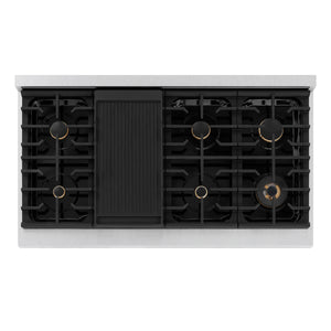 ZLINE - Autograph Edition 48 in. 6.7 cu. ft. Paramount Double Oven Gas Range with 8 Burner Cooktop in Satin Stainless Steel with Black Matte Doors and Champagne Bronze Accents