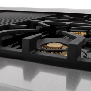 ZLINE - Autograph Edition 48 in. 6.0 cu. ft. Legacy Dual Fuel Range with 7 Burner Gas Cooktop and 2 Electric Ovens in Satin Stainless Steel with Black Matte Doors and Polished Gold Accents