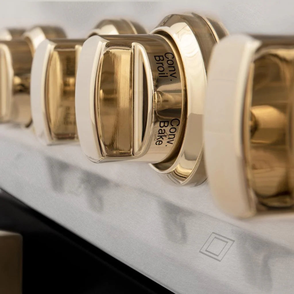 ZLINE - Autograph Edition 48 in. 6.0 cu. ft. Legacy Dual Fuel Range with 7 Burner Gas Cooktop and 2 Electric Ovens in Satin Stainless Steel with Black Matte Doors and Polished Gold Accents