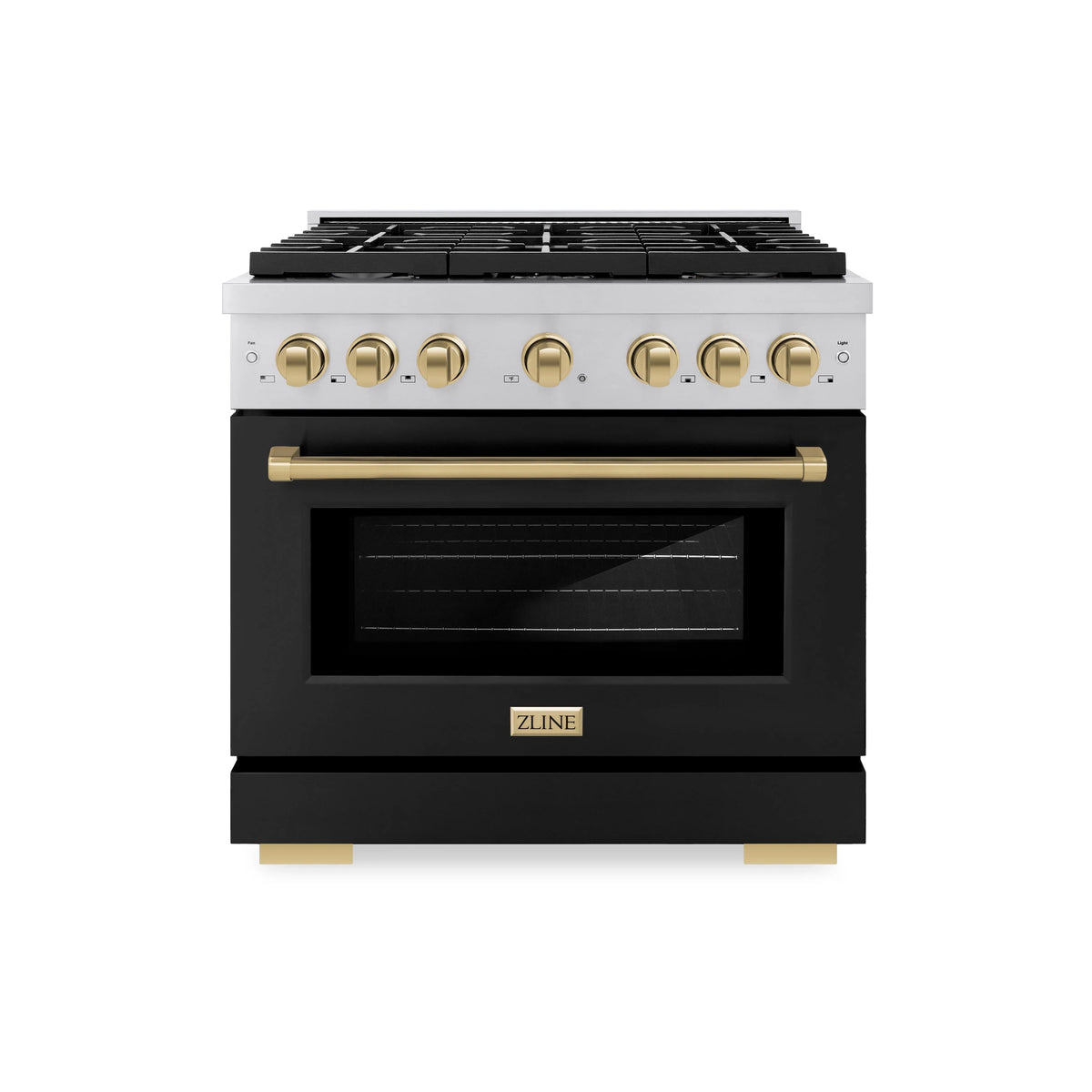 ZLINE - Autograph Edition 36 in. 5.2 cu. ft. Paramount Dual Fuel Range with 6 Burner Gas Cooktop and Electric Convection Oven in Stainless Steel with Black Matte Door and Champagne Bronze Accents