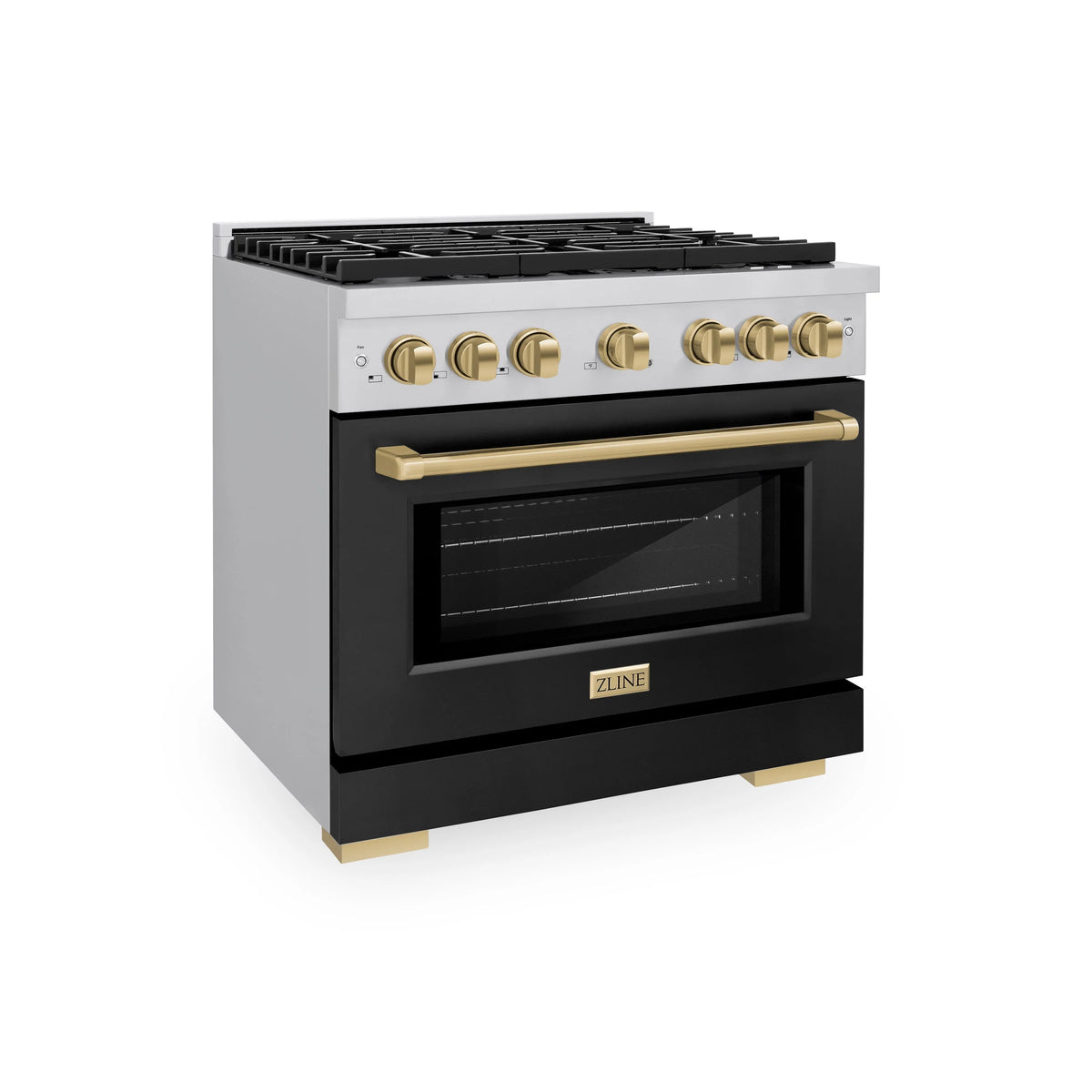 ZLINE - Autograph Edition 36 in. 5.2 cu. ft. Paramount Dual Fuel Range with 6 Burner Gas Cooktop and Electric Convection Oven in Stainless Steel with Black Matte Door and Champagne Bronze Accents