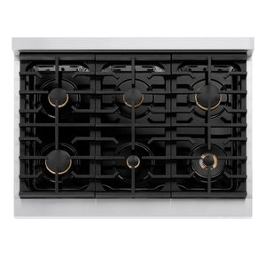 ZLINE - Autograph Edition 36 in. 5.2 cu. ft. Paramount Dual Fuel Range with 6 Burner Gas Cooktop and Electric Convection Oven in Stainless Steel with Black Matte Door and Champagne Bronze Accents