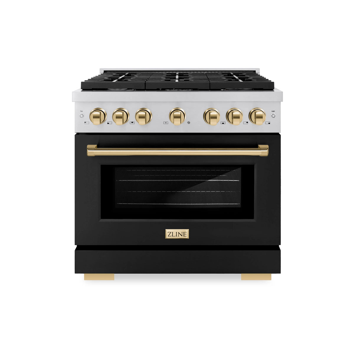 ZLINE - Autograph Edition 36 in. 5.2 cu. ft. Paramount Dual Fuel Range with 6 Burner Gas Cooktop and Electric Convection Oven in Stainless Steel with Black Matte Door and Polished Gold Accents