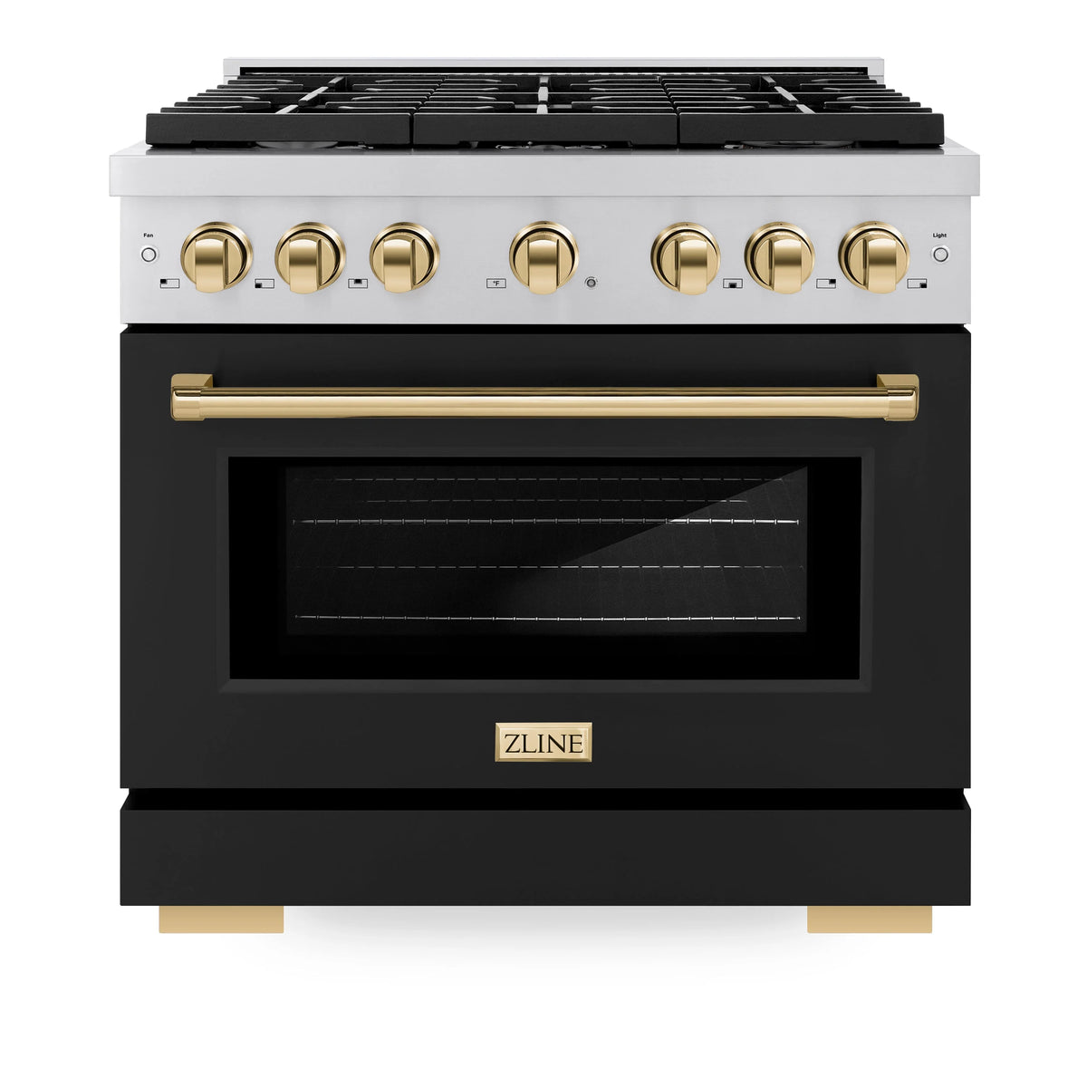 ZLINE - Autograph Edition 36 in. 5.2 cu. ft. Paramount Dual Fuel Range with 6 Burner Gas Cooktop and Electric Convection Oven in Stainless Steel with Black Matte Door and Polished Gold Accents