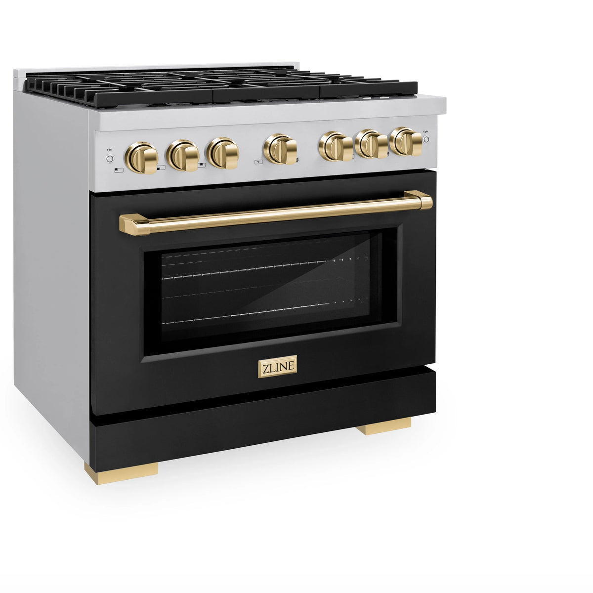 ZLINE - Autograph Edition 36 in. 5.2 cu. ft. Paramount Dual Fuel Range with 6 Burner Gas Cooktop and Electric Convection Oven in Stainless Steel with Black Matte Door and Polished Gold Accents