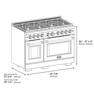 ZLINE - Autograph Edition 48 in. 6.7 cu. ft. Paramount Double Oven Dual Fuel Range with 8 Burner Gas Cooktop in Stainless Steel with Black Matte Doors and Champagne Bronze Accents