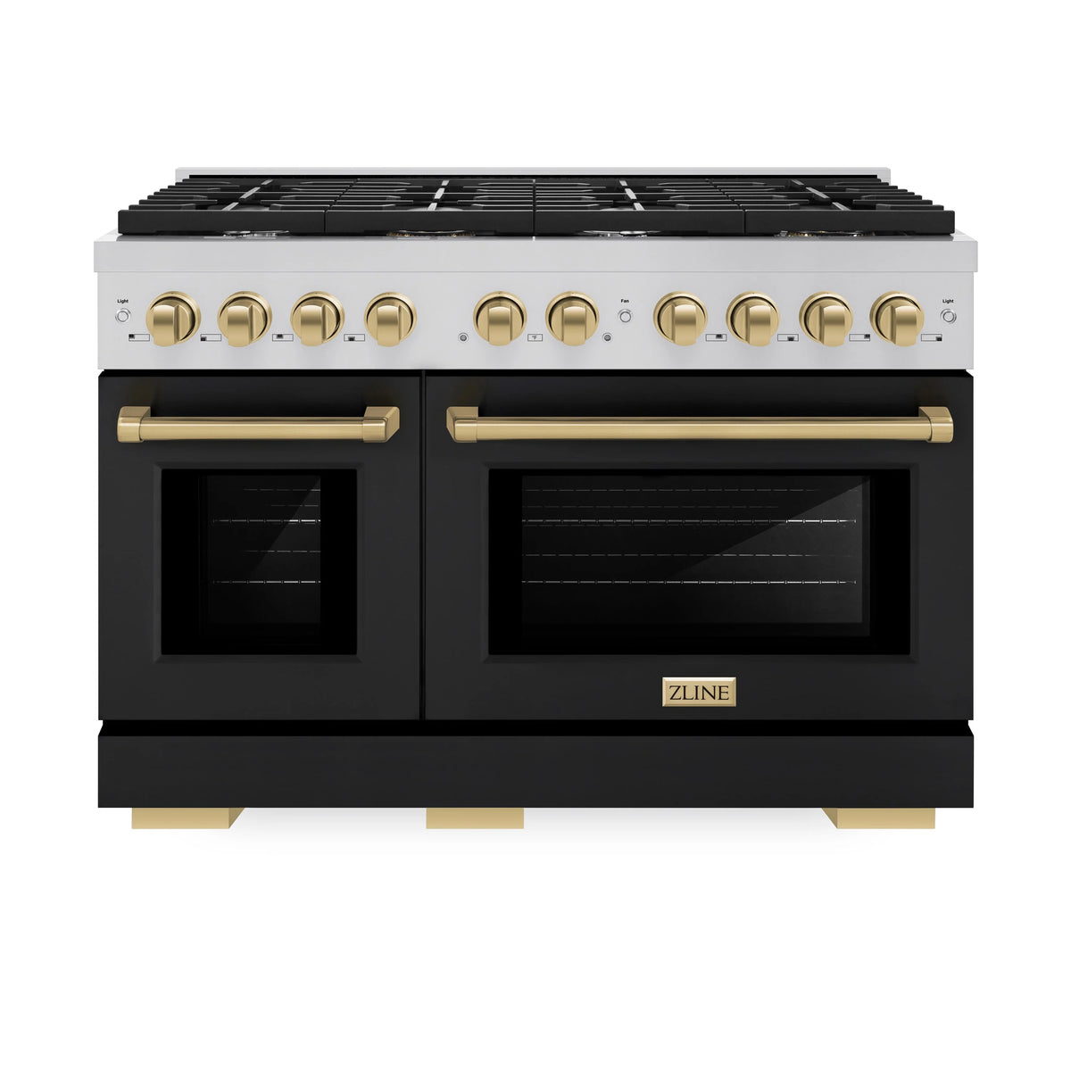 ZLINE - Autograph Edition 48 in. 6.7 cu. ft. Paramount Double Oven Dual Fuel Range with 8 Burner Gas Cooktop in Stainless Steel with Black Matte Doors and Champagne Bronze Accents