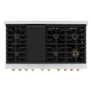 ZLINE - Autograph Edition 48 in. 6.7 cu. ft. Paramount Double Oven Dual Fuel Range with 8 Burner Gas Cooktop in Stainless Steel with Black Matte Doors and Polished Gold Accents