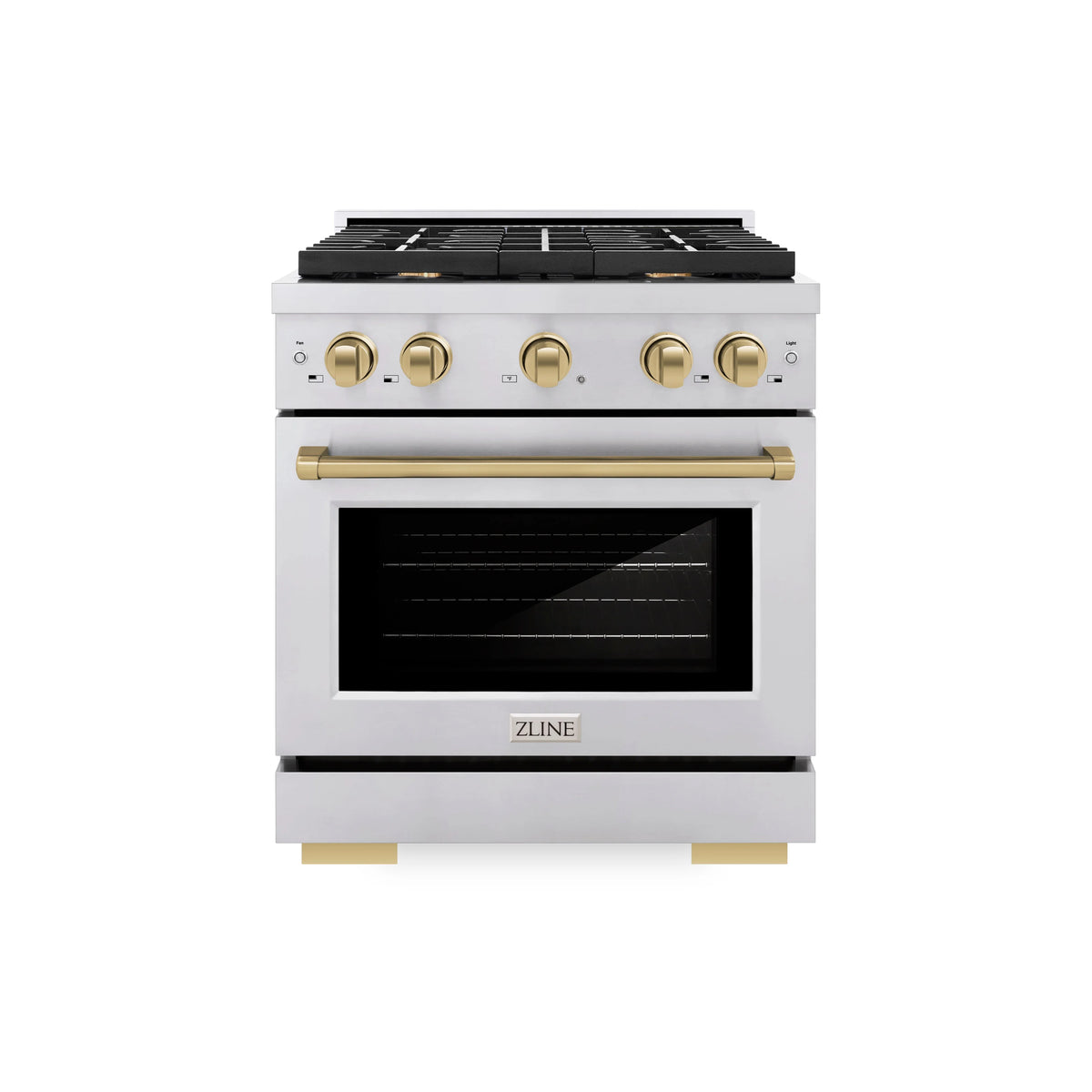 ZLINE - Autograph Edition 30 in. 4.2 cu. ft. Paramount Dual Fuel Range with 4 Burner Gas Cooktop and Electric Convection Oven in Stainless Steel with Champagne Bronze Accents