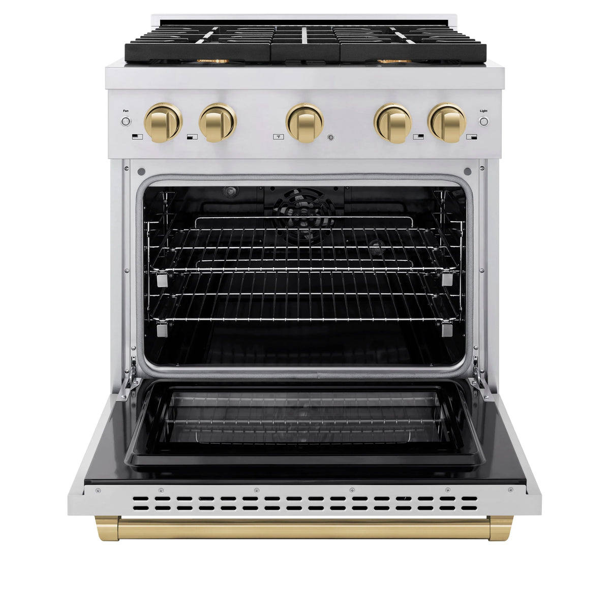 ZLINE - Autograph Edition 30 in. 4.2 cu. ft. Paramount Dual Fuel Range with 4 Burner Gas Cooktop and Electric Convection Oven in Stainless Steel with Champagne Bronze Accents