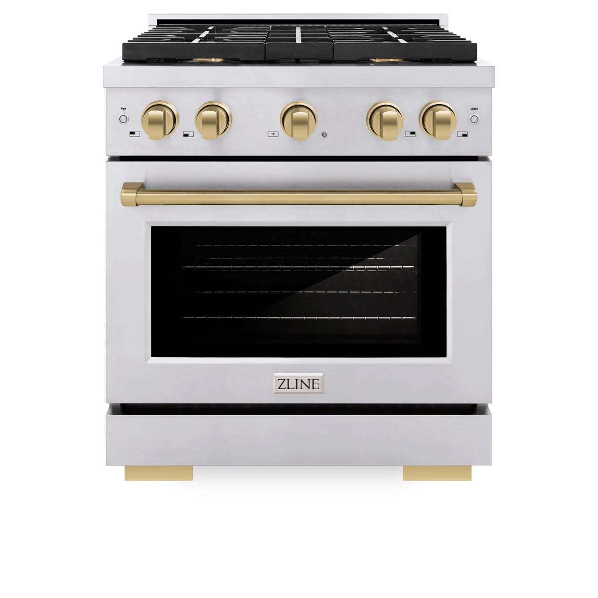 ZLINE - Autograph Edition 30 in. 4.2 cu. ft. Paramount Dual Fuel Range with 4 Burner Gas Cooktop and Electric Convection Oven in Stainless Steel with Champagne Bronze Accents