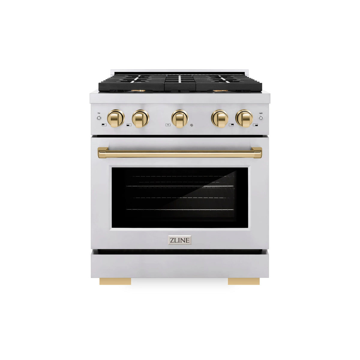 ZLINE - Autograph Edition 30 in. 4.2 cu. ft. Paramount Dual Fuel Range with 4 Burner Gas Cooktop and Electric Convection Oven in Stainless Steel with Polished Gold Accents