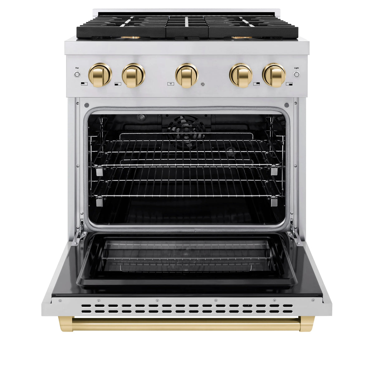 ZLINE - Autograph Edition 30 in. 4.2 cu. ft. Paramount Dual Fuel Range with 4 Burner Gas Cooktop and Electric Convection Oven in Stainless Steel with Polished Gold Accents