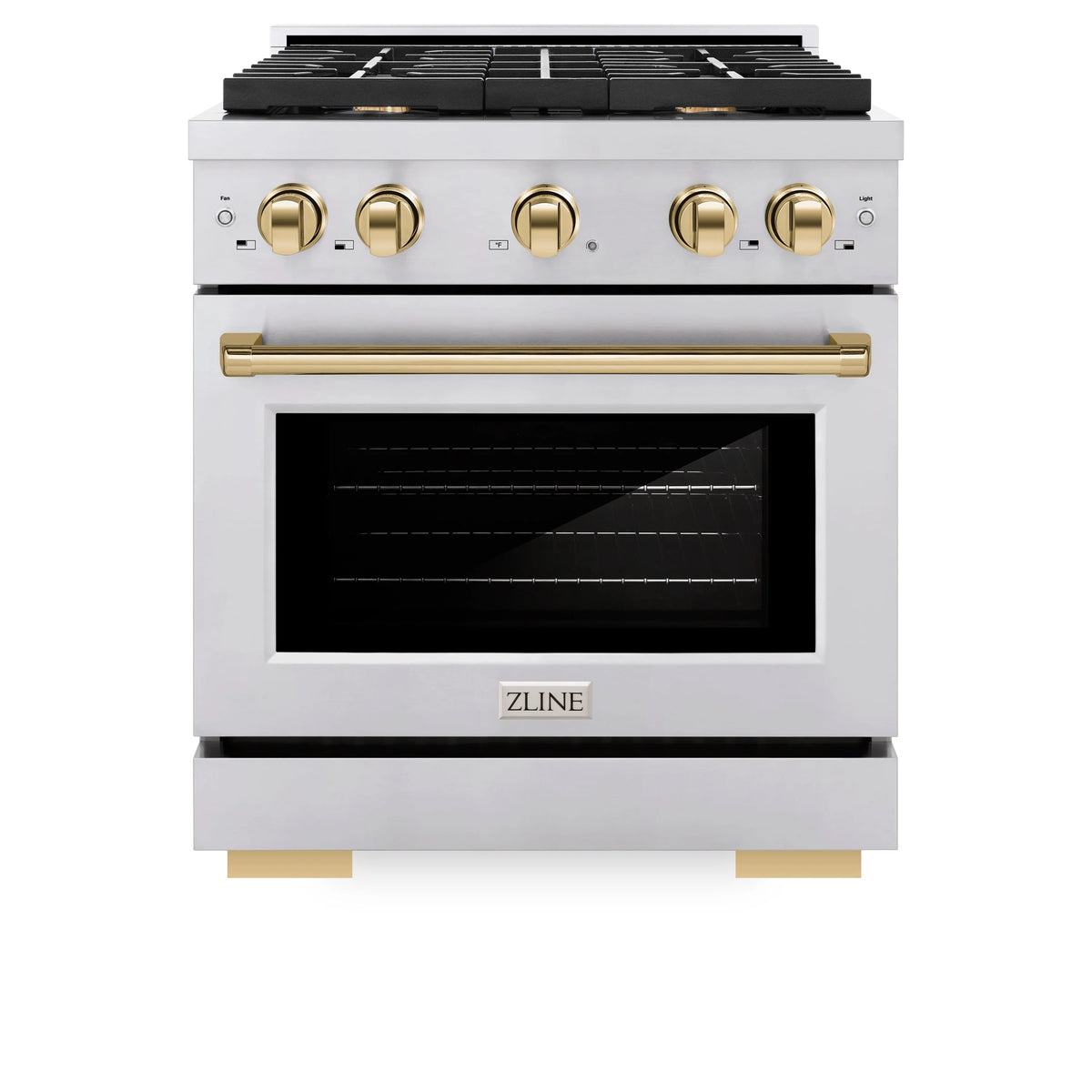ZLINE - Autograph Edition 30 in. 4.2 cu. ft. Paramount Dual Fuel Range with 4 Burner Gas Cooktop and Electric Convection Oven in Stainless Steel with Polished Gold Accents