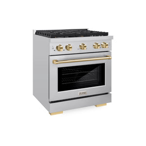 ZLINE - Autograph Edition 30 in. 4.2 cu. ft. Paramount Dual Fuel Range with 4 Burner Gas Cooktop and Electric Convection Oven in Stainless Steel with Polished Gold Accents
