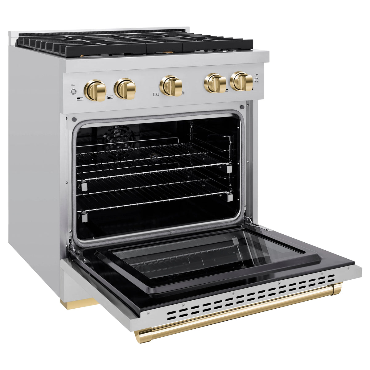 ZLINE - Autograph Edition 30 in. 4.2 cu. ft. Paramount Dual Fuel Range with 4 Burner Gas Cooktop and Electric Convection Oven in Stainless Steel with Polished Gold Accents