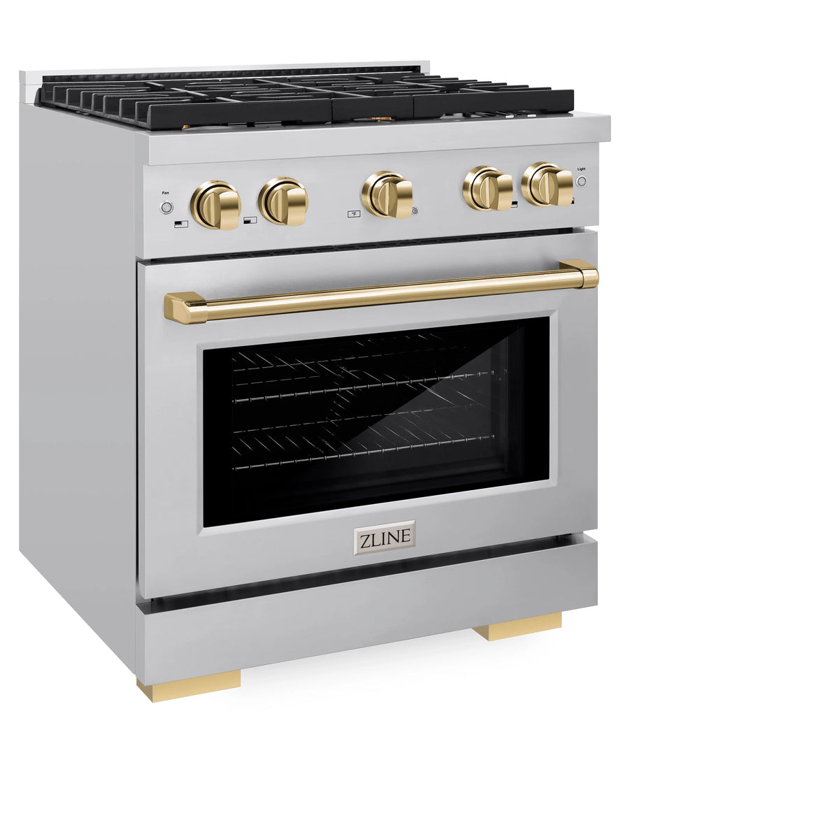 ZLINE - Autograph Edition 30 in. 4.2 cu. ft. Paramount Dual Fuel Range with 4 Burner Gas Cooktop and Electric Convection Oven in Stainless Steel with Polished Gold Accents