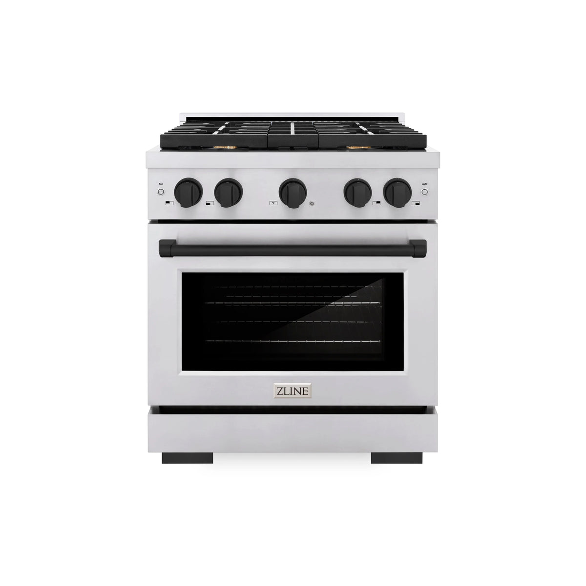 ZLINE - Autograph Edition 30 in. 4.2 cu. ft. Paramount Dual Fuel Range with 4 Burner Gas Cooktop and Electric Convection Oven in Stainless Steel with Matte Black Accents