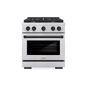 ZLINE - Autograph Edition 30 in. 4.2 cu. ft. Paramount Dual Fuel Range with 4 Burner Gas Cooktop and Electric Convection Oven in Stainless Steel with Matte Black Accents