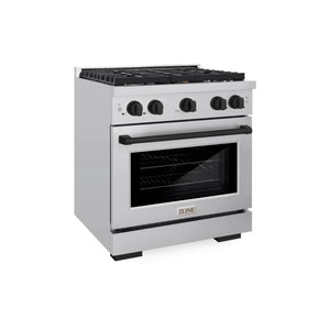 ZLINE - Autograph Edition 30 in. 4.2 cu. ft. Paramount Dual Fuel Range with 4 Burner Gas Cooktop and Electric Convection Oven in Stainless Steel with Matte Black Accents