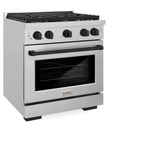 ZLINE - Autograph Edition 30 in. 4.2 cu. ft. Paramount Dual Fuel Range with 4 Burner Gas Cooktop and Electric Convection Oven in Stainless Steel with Matte Black Accents
