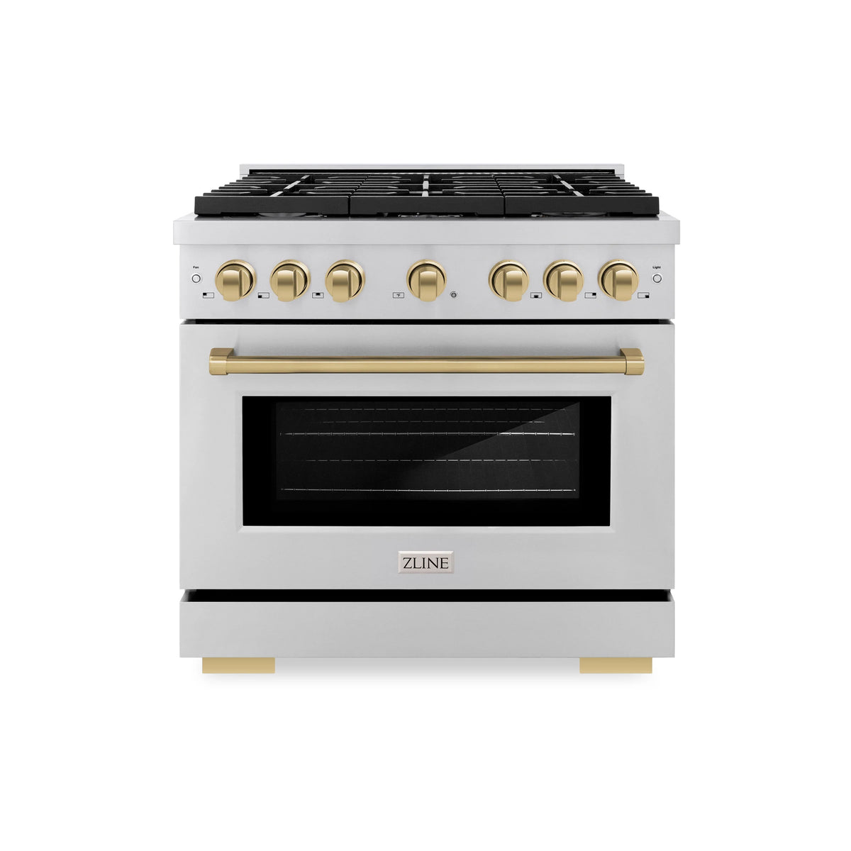 ZLINE - Autograph Edition 36 in. 5.2 cu. ft. Paramount Dual Fuel Range with 6 Burner Gas Cooktop and Electric Convection Oven in Stainless Steel with Champagne Bronze Accents