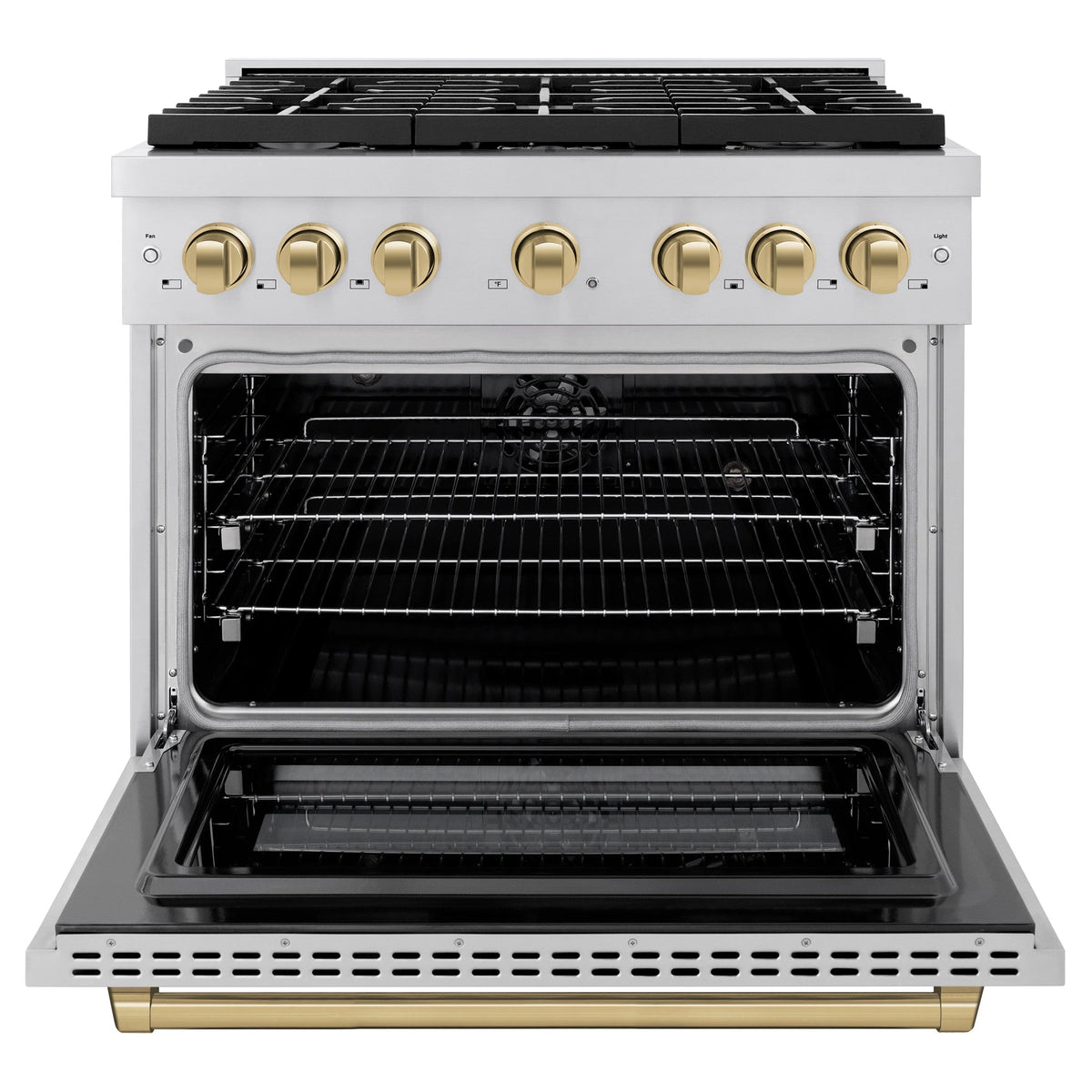 ZLINE - Autograph Edition 36 in. 5.2 cu. ft. Paramount Dual Fuel Range with 6 Burner Gas Cooktop and Electric Convection Oven in Stainless Steel with Champagne Bronze Accents