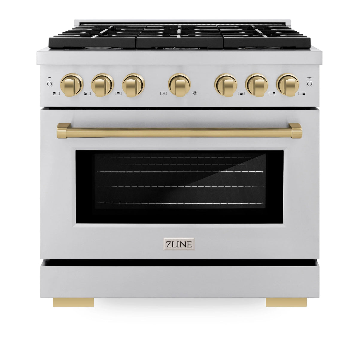 ZLINE - Autograph Edition 36 in. 5.2 cu. ft. Paramount Dual Fuel Range with 6 Burner Gas Cooktop and Electric Convection Oven in Stainless Steel with Champagne Bronze Accents