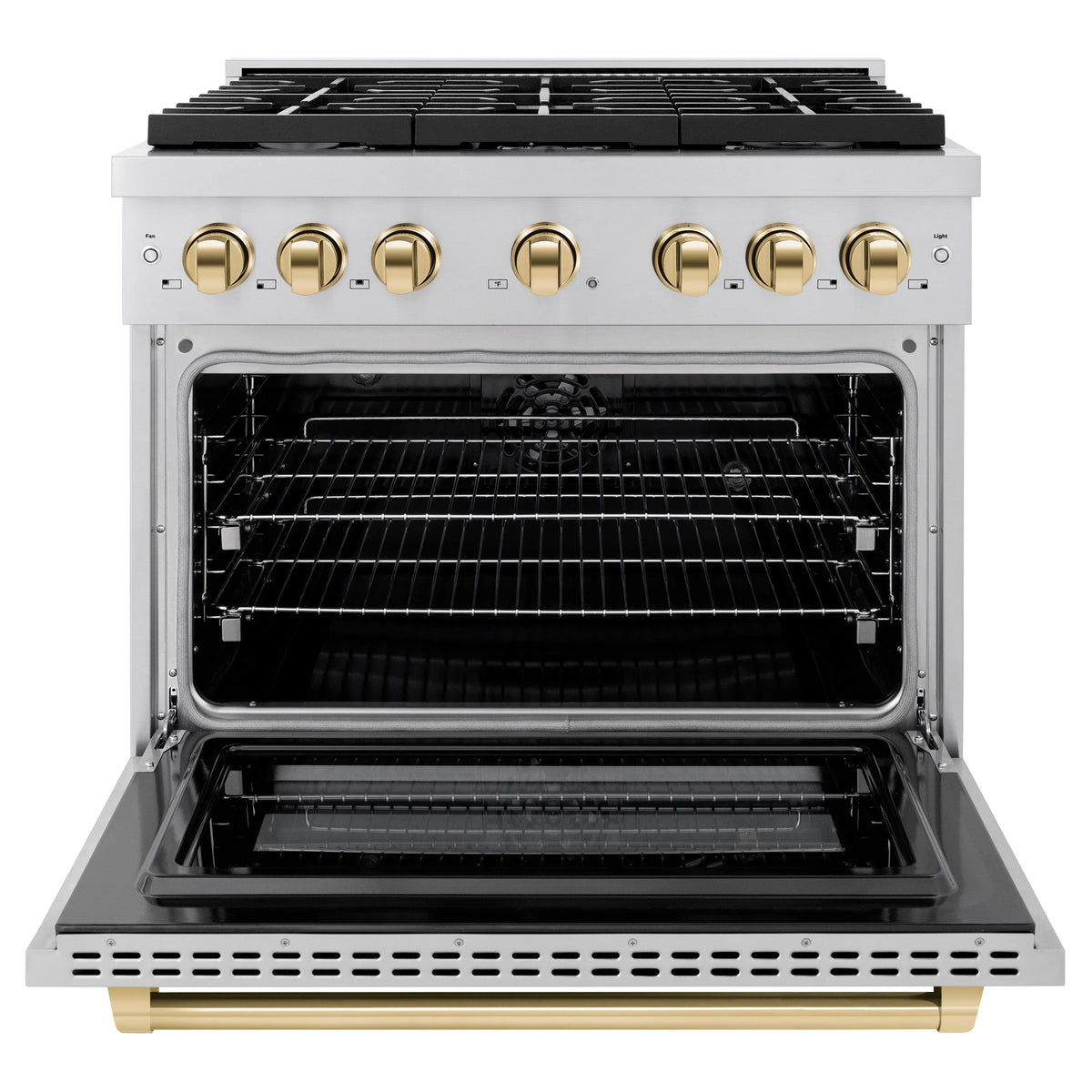 ZLINE - Autograph Edition 36 in. 5.2 cu. ft. Paramount Dual Fuel Range with 6 Burner Gas Cooktop and Electric Convection Oven in Stainless Steel with Polished Gold Accents