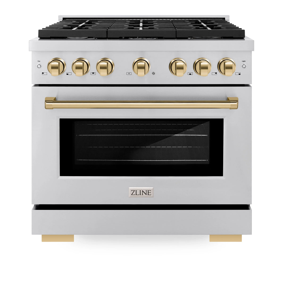 ZLINE - Autograph Edition 36 in. 5.2 cu. ft. Paramount Dual Fuel Range with 6 Burner Gas Cooktop and Electric Convection Oven in Stainless Steel with Polished Gold Accents