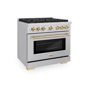 ZLINE - Autograph Edition 36 in. 5.2 cu. ft. Paramount Dual Fuel Range with 6 Burner Gas Cooktop and Electric Convection Oven in Stainless Steel with Polished Gold Accents