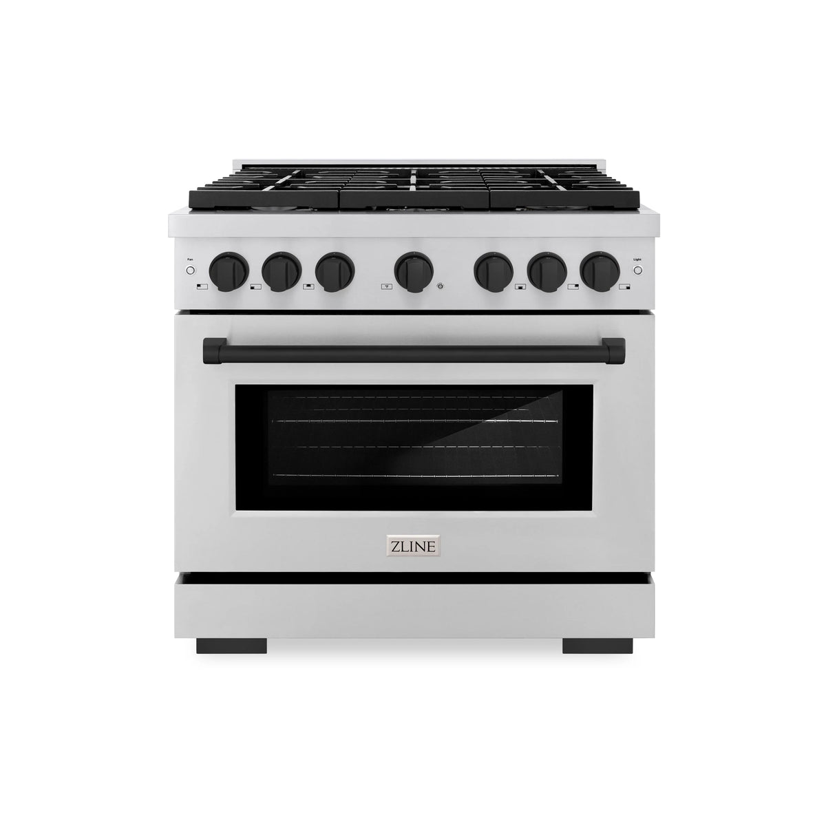ZLINE - Autograph Edition 36 in. 5.2 cu. ft. Paramount Dual Fuel Range with 6 Burner Gas Cooktop and Electric Convection Oven in Stainless Steel with Matte Black Accents