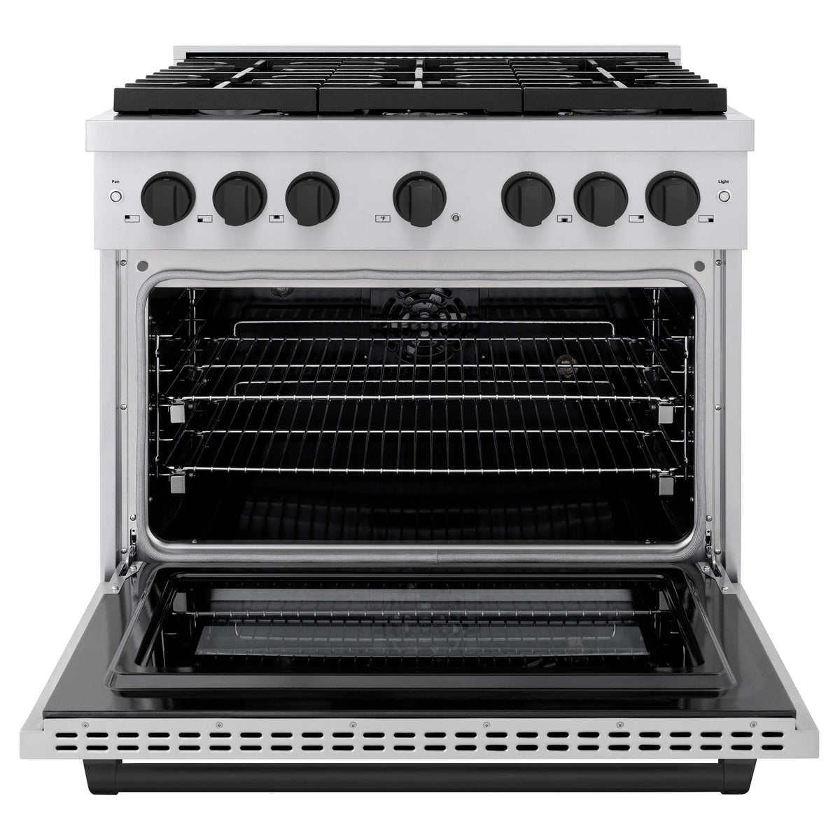 ZLINE - Autograph Edition 36 in. 5.2 cu. ft. Paramount Dual Fuel Range with 6 Burner Gas Cooktop and Electric Convection Oven in Stainless Steel with Matte Black Accents