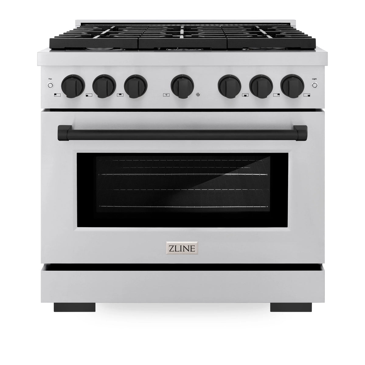 ZLINE - Autograph Edition 36 in. 5.2 cu. ft. Paramount Dual Fuel Range with 6 Burner Gas Cooktop and Electric Convection Oven in Stainless Steel with Matte Black Accents