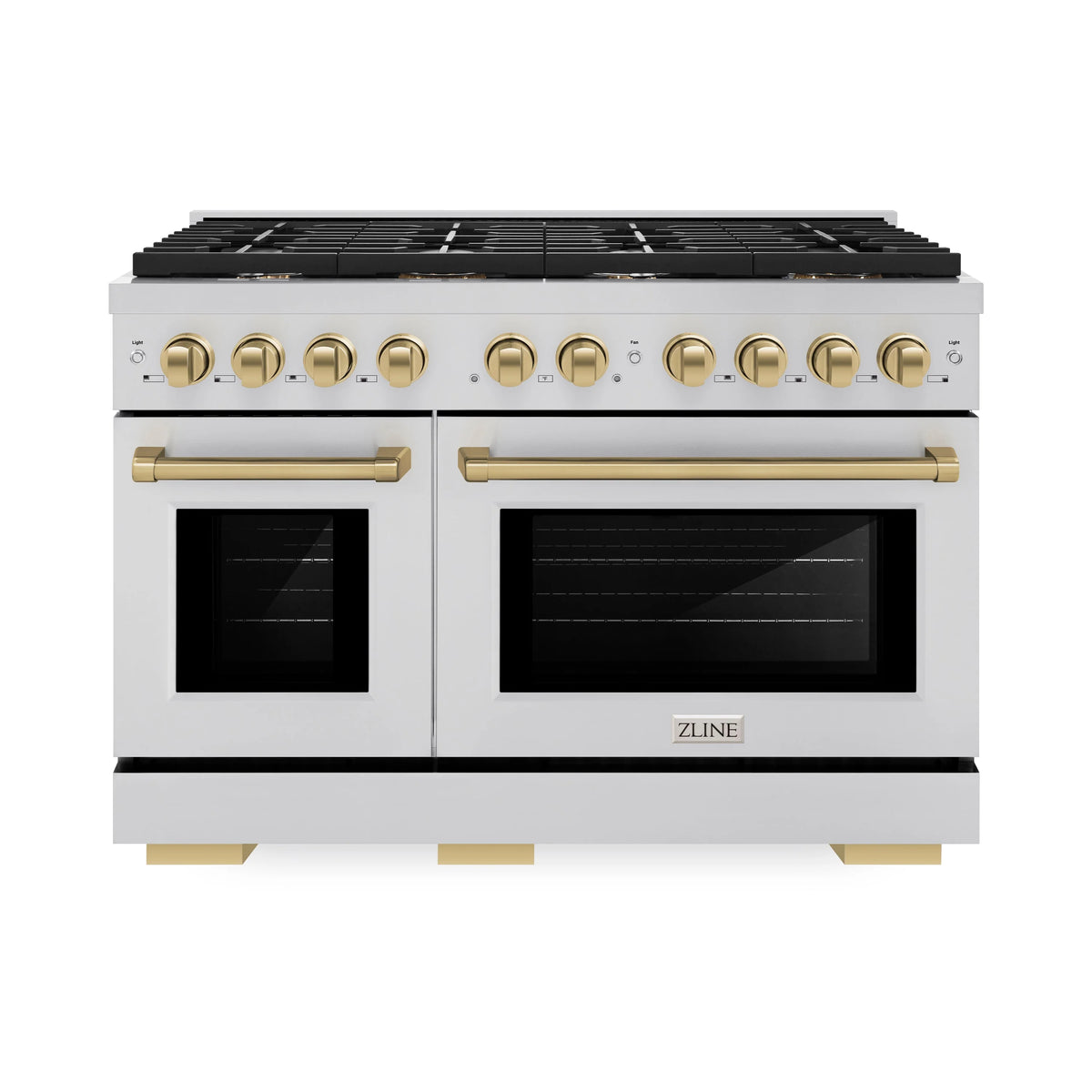 ZLINE - Autograph Edition 48 in. 6.7 cu. ft. Paramount Double Oven Dual Fuel Range with 8 Burner Gas Cooktop in Stainless Steel and Champagne Bronze Accents