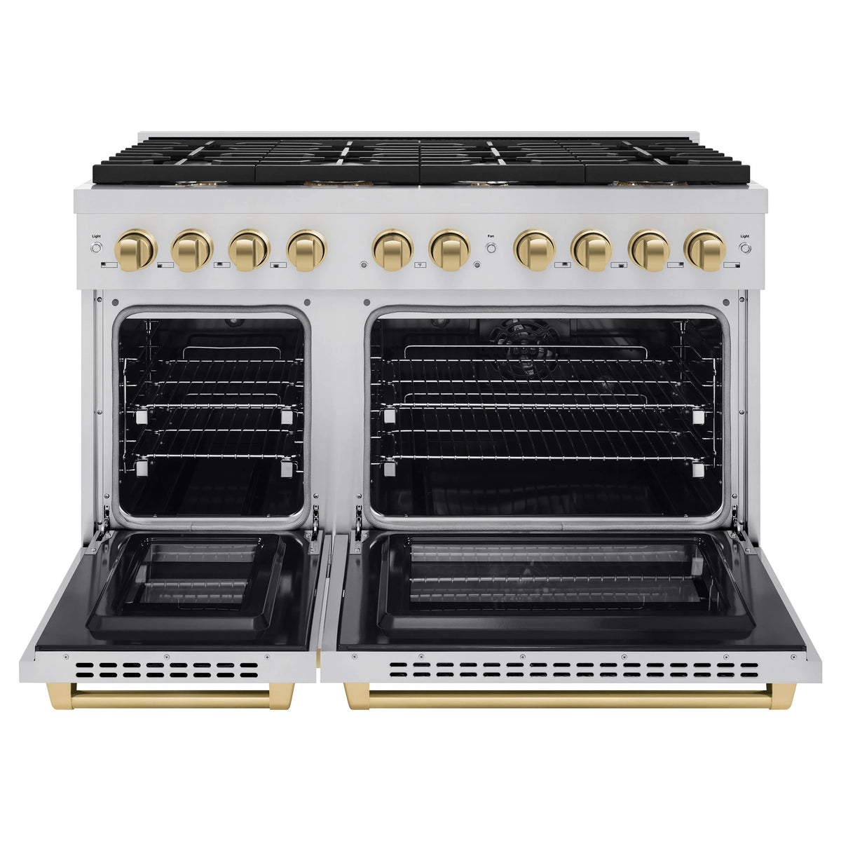 ZLINE - Autograph Edition 48 in. 6.7 cu. ft. Paramount Double Oven Dual Fuel Range with 8 Burner Gas Cooktop in Stainless Steel and Champagne Bronze Accents