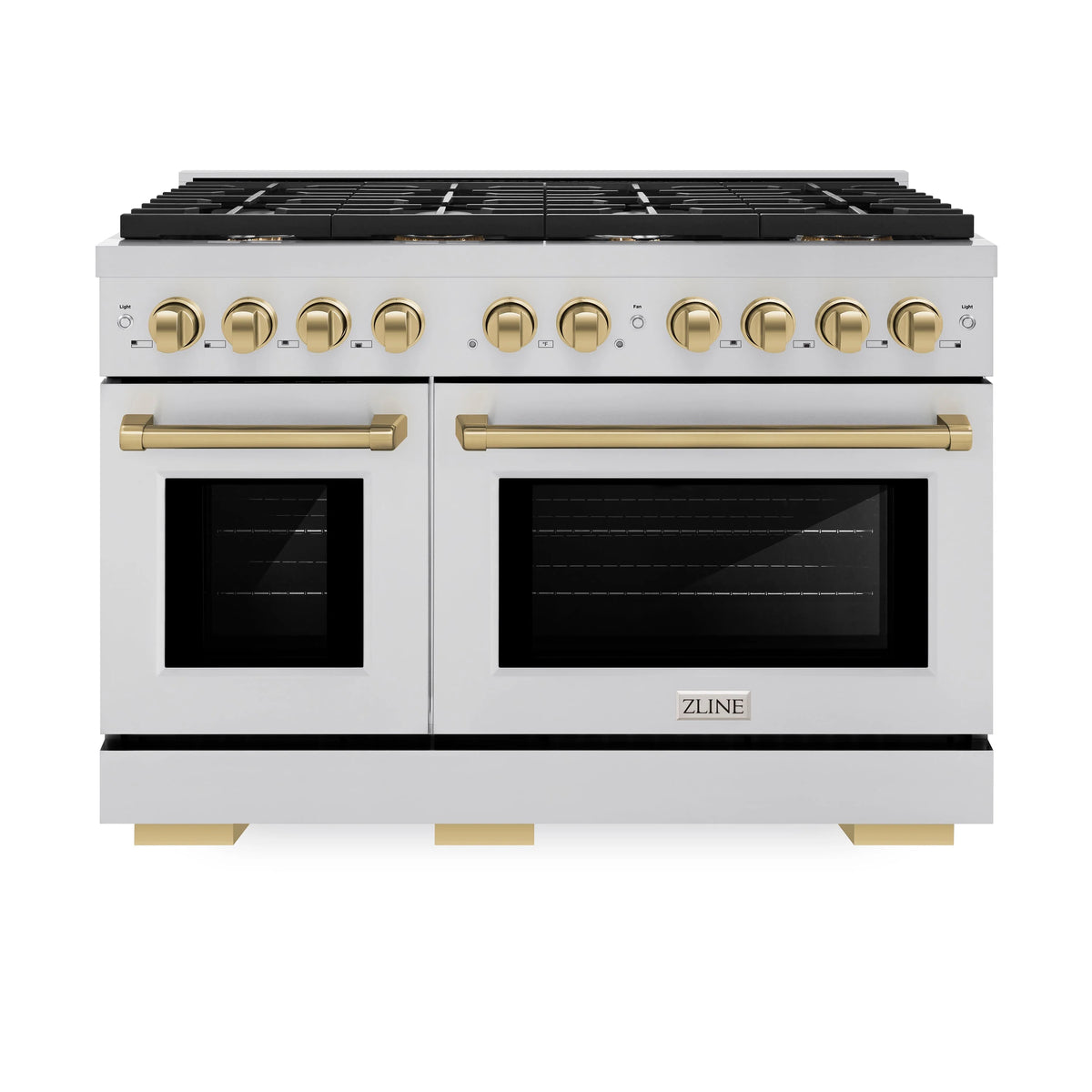ZLINE - Autograph Edition 48 in. 6.7 cu. ft. Paramount Double Oven Dual Fuel Range with 8 Burner Gas Cooktop in Stainless Steel and Champagne Bronze Accents